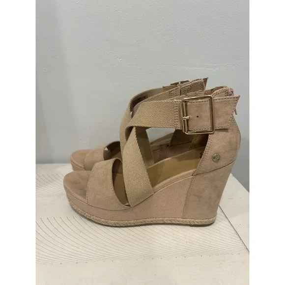 Ugg Australia Calla Women Shoes Brown Sz 7.5Leather Strap Platform Wedge Sandals - Picture 2 of 9